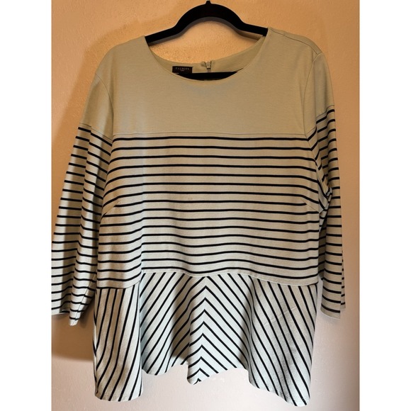 Talbots Tops - Talbots Plus Size Navy/mint Scoop Neck Striped Blouse Size 2X